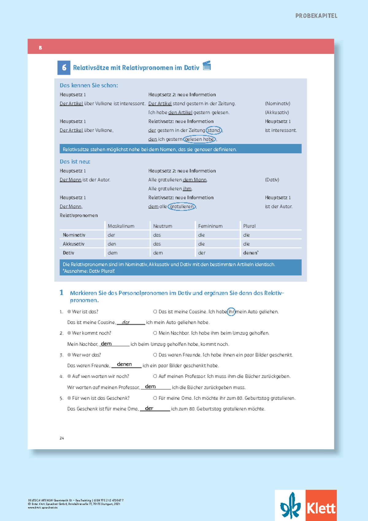 Relativs Tze Grammatik B1 - 24 B 6 Relativsätze Mit Relativpronomen Im ...