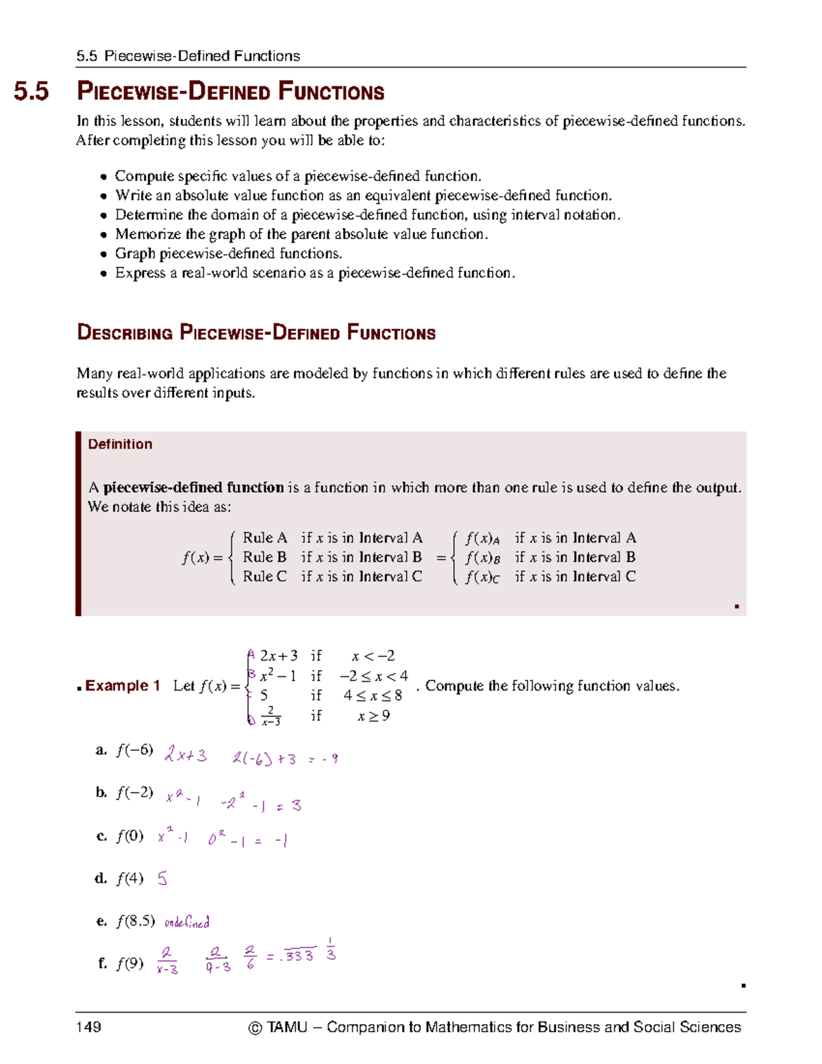 Module 5.5 Notes - 5 Piecewise-Defined Functions 5 Piecewise-Defined ...