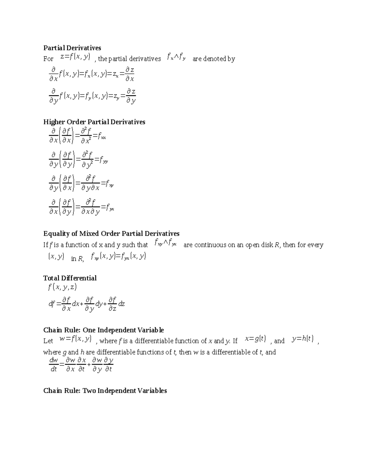 AMS 261 Midterm 2 Review - Partial Derivatives For z=f ( x , y ) , the ...