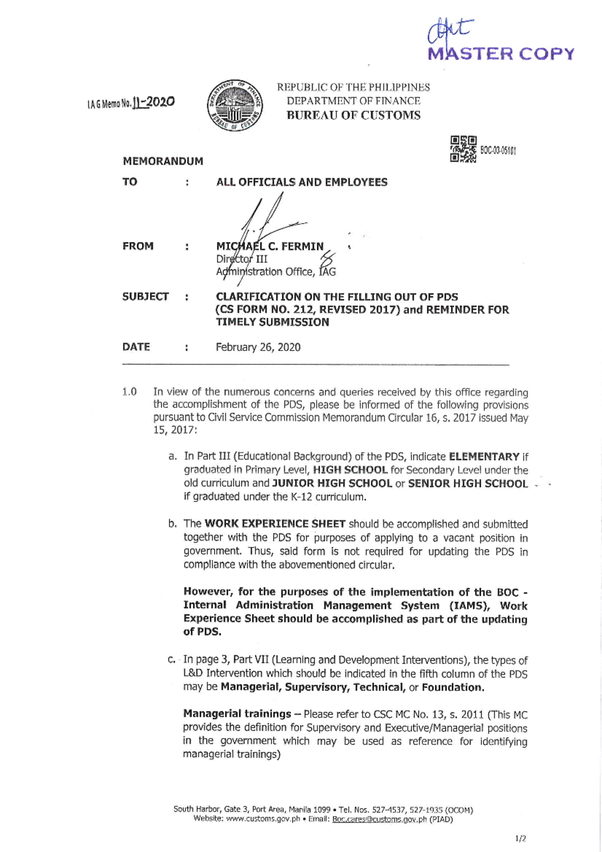 Iag-memo-11-2020-Clarification on the Filling Out of PDS - Engineering ...