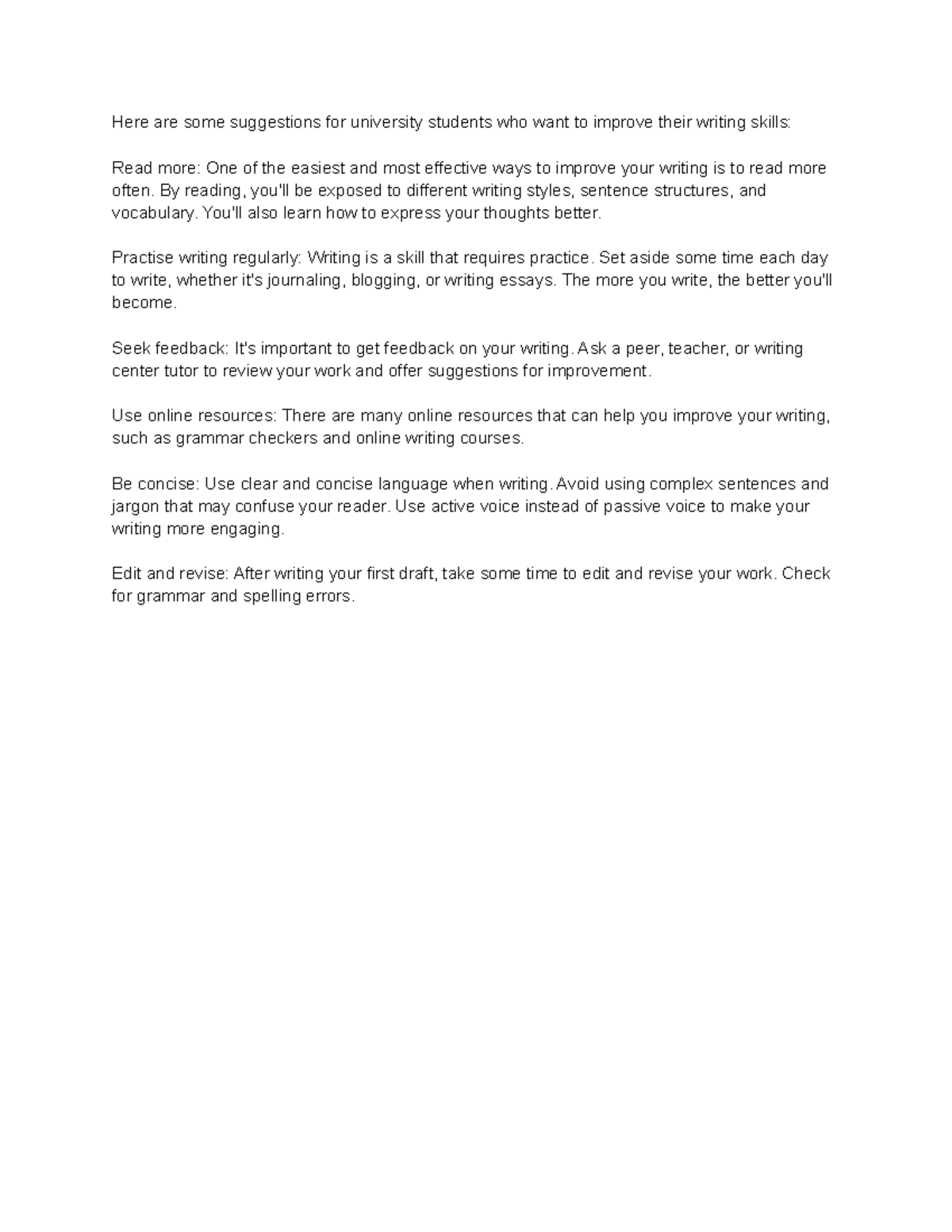 Improving your writing - Here are some suggestions for university ...