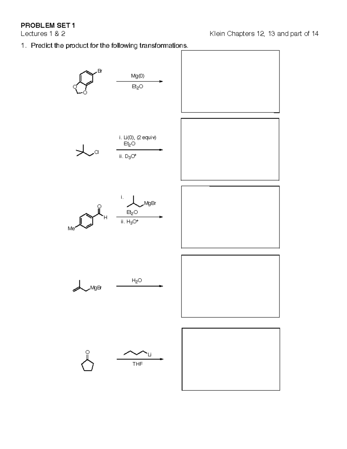 234 PS1 - Problem set 1 - PROBLEM SET 1 Lectures 1 & 2 Klein Chapters ...