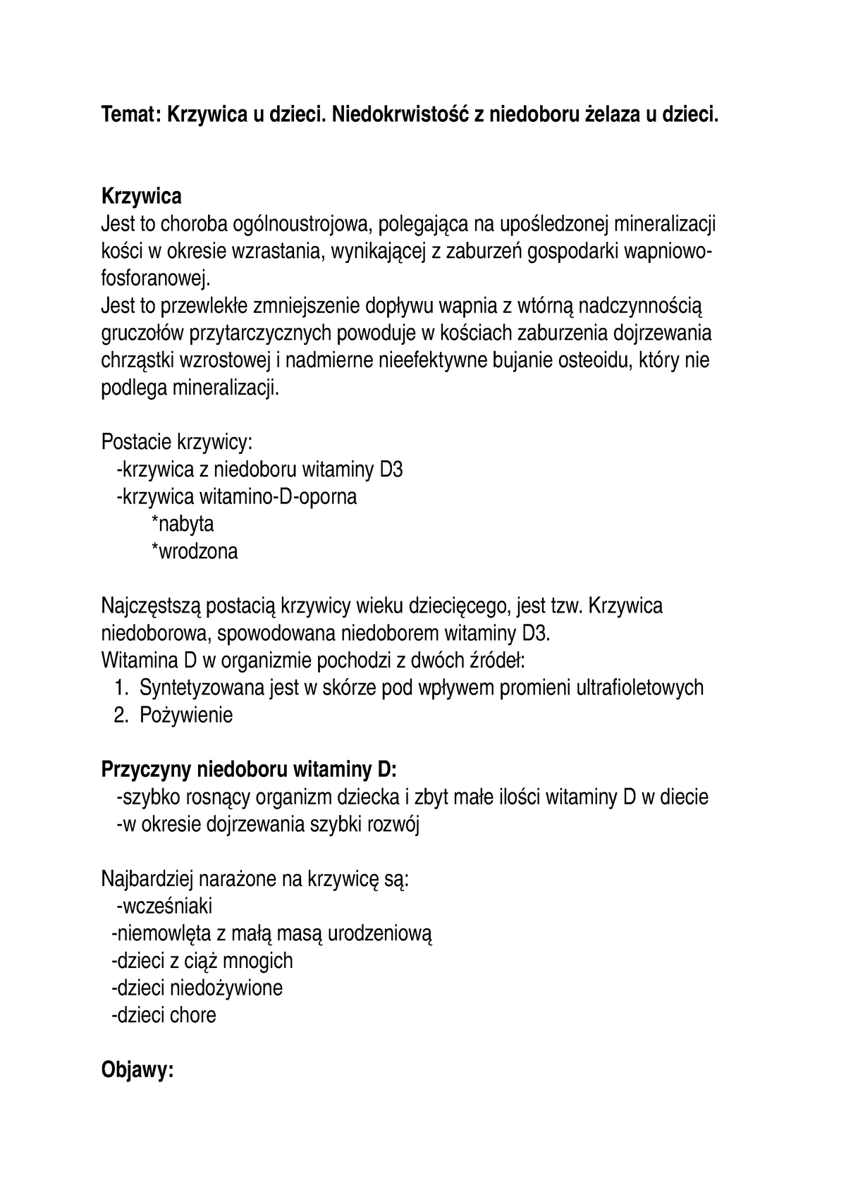 1 Krzywica U Dzieci Notatki Z Wykładu 1 Temat Krzywica U Dzieci Niedokrwistość Z 6244