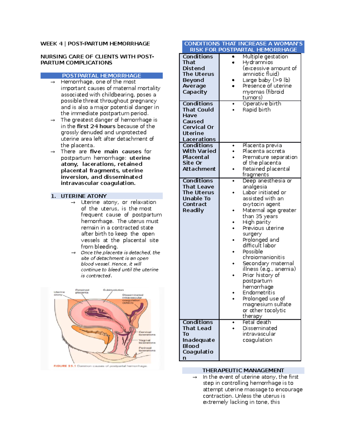 WEEK 4 NCMA LEC - awvdav - WEEK 4 | POST-PARTUM HEMORRHAGE NURSING CARE ...