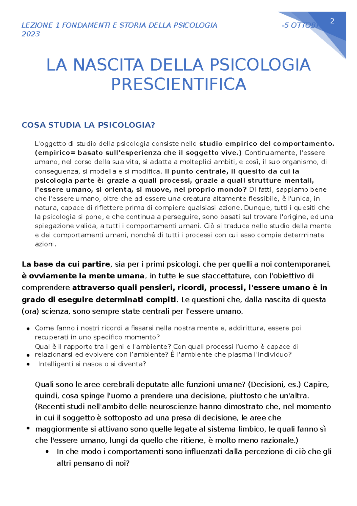 La Nascita Della Psicologia - LEZIONE 1 FONDAMENTI E STORIA DELLA ...