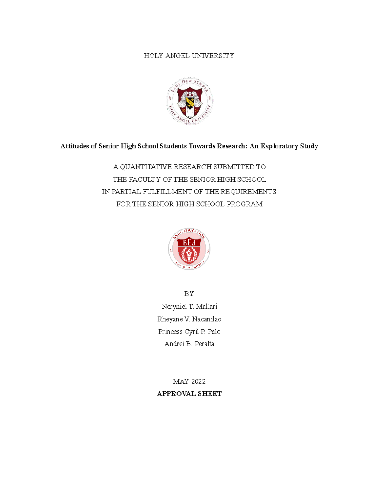 Final-Manuscript - PRACRES - HOLY ANGEL UNIVERSITY Attitudes of Senior ...
