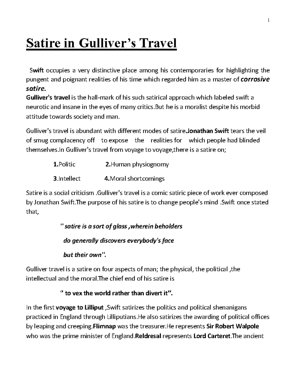 Gulliver's travels SATIRE AND PROSE STYLE Satire in Gulliver’s Travel