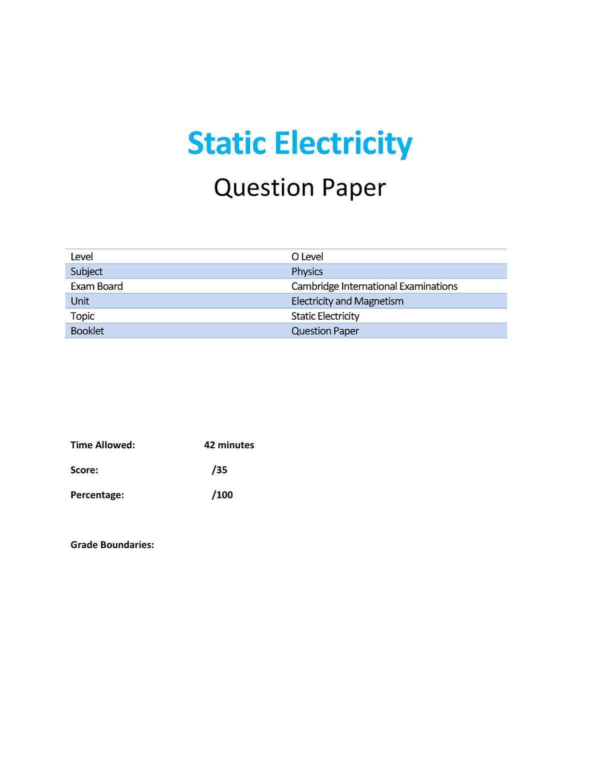 static electricity essay questions