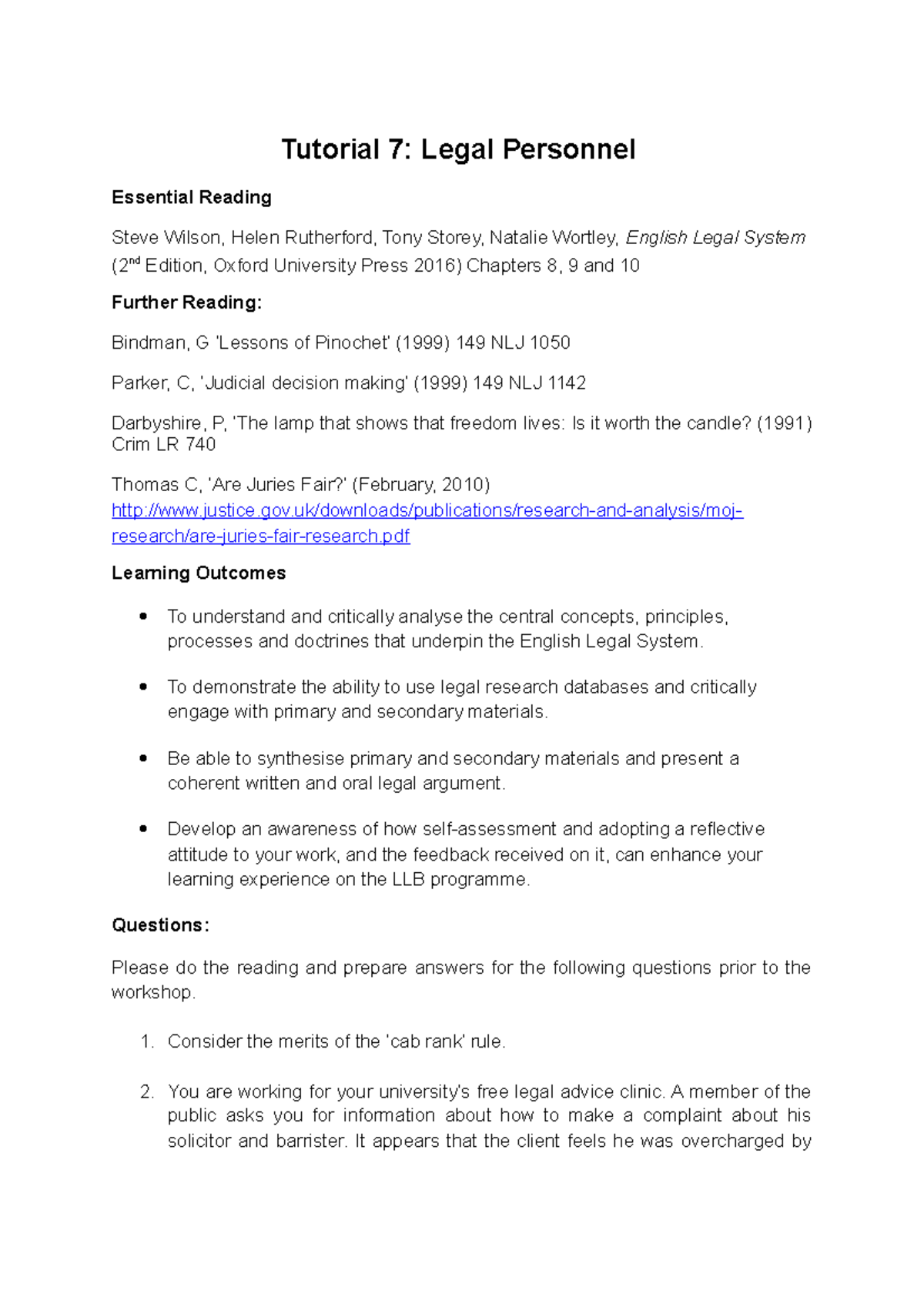 Tutorial 7 Legal Personnel Tutorial 7 Legal Personnel Essential