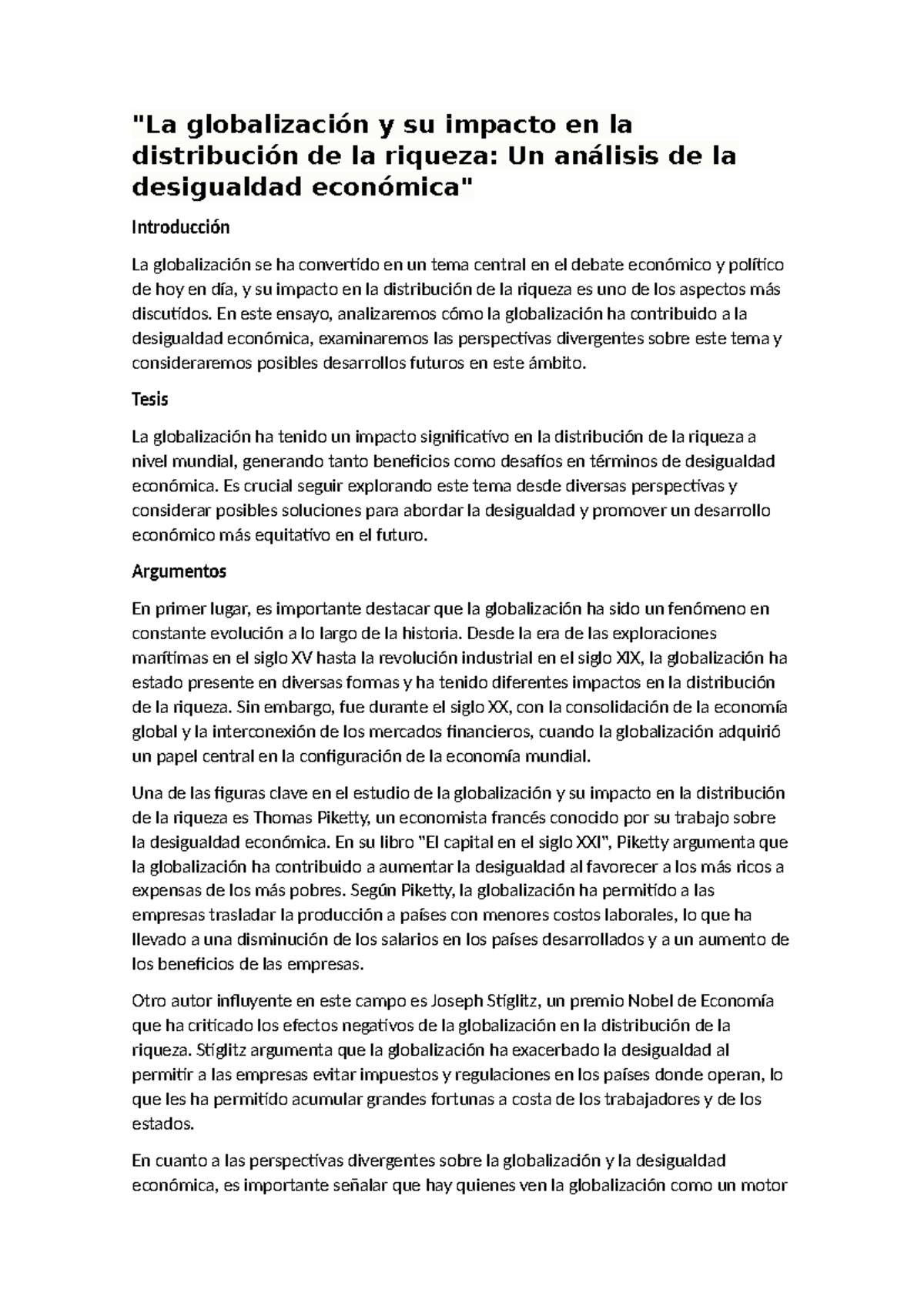 La globalización y su impacto en la distribución de la riqueza - "La ...