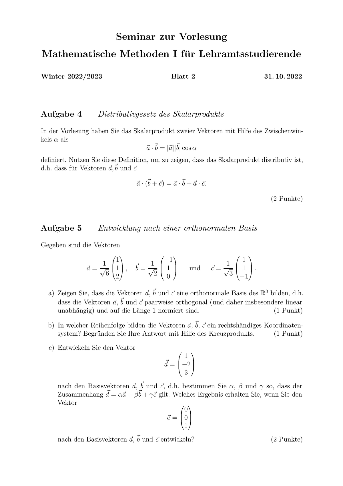 Blatt 2 - Seminar Zur Vorlesung Mathematische Methoden I F ̈ur ...