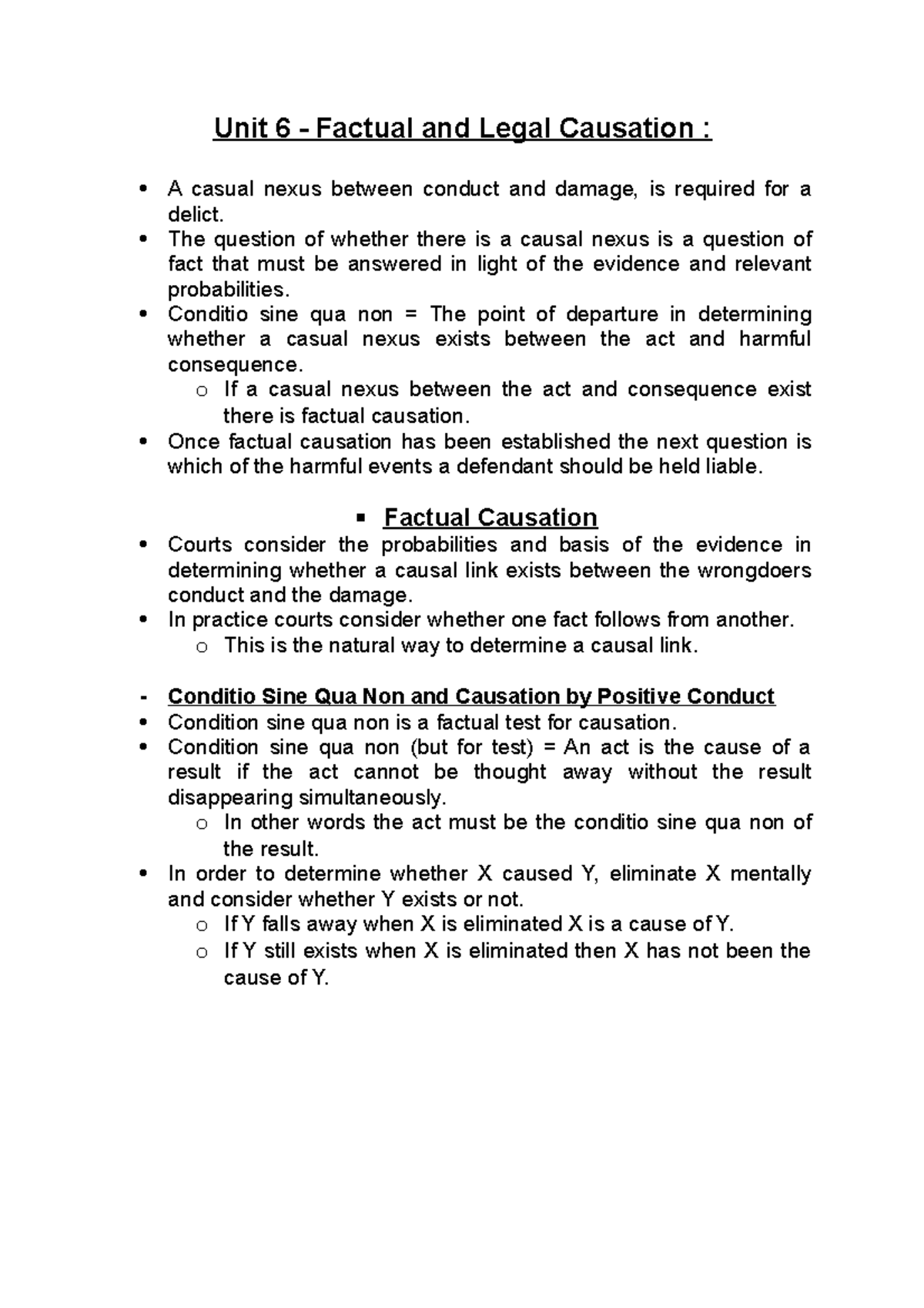 LDEL Unit 6 - Notes - Summary Law Of Delict - Unit 6 - Factual And ...