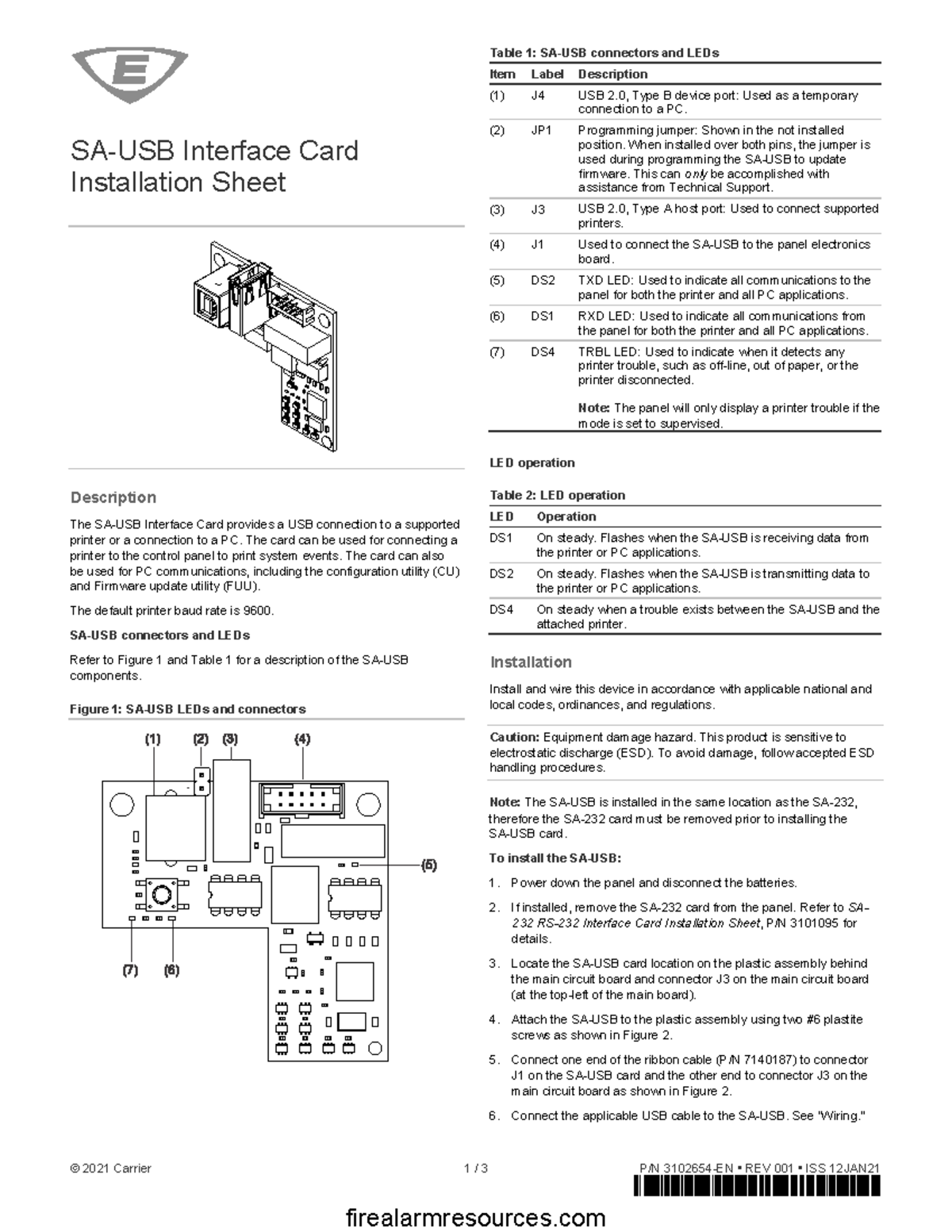 Kidde 3102654 en r001 sa usb interface card installation sheet