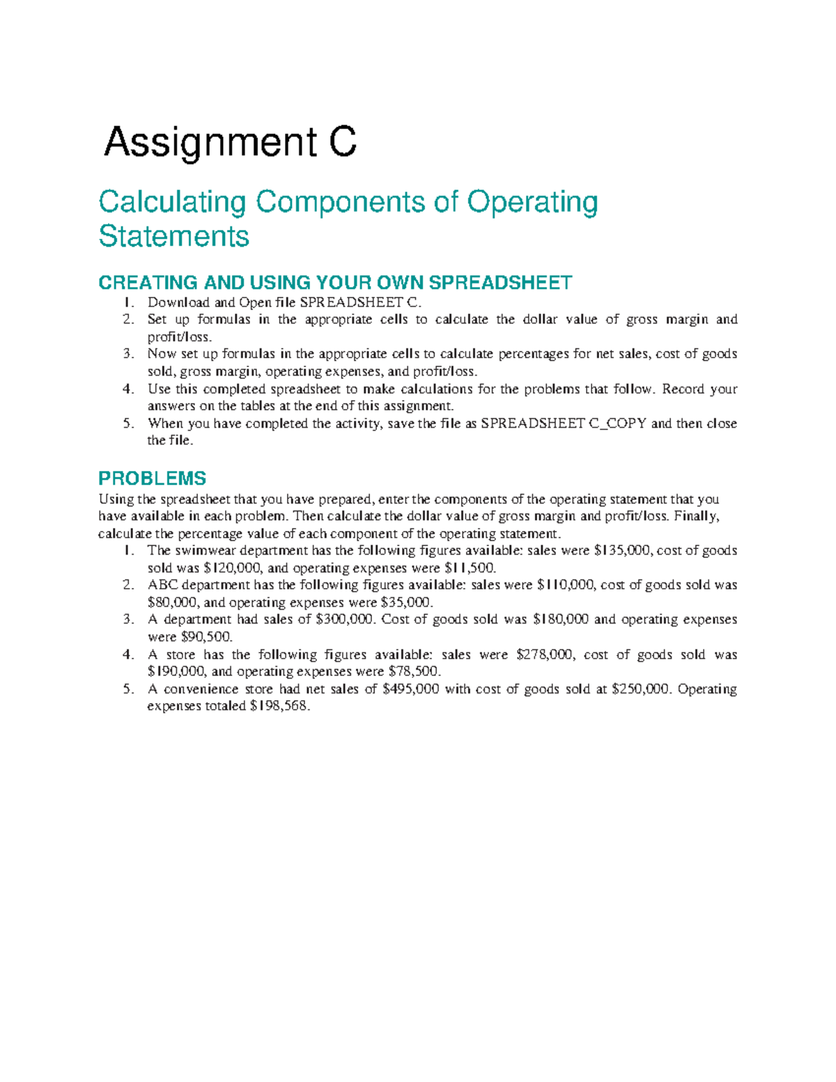 RMG 400 practice exercise 014 - Assignment C Calculating Components of ...
