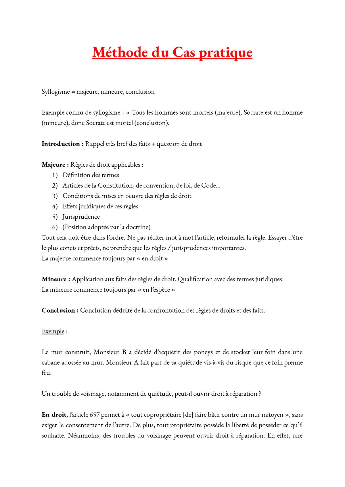 Méthode Du Cas Pratique Méthode Du Cas Pratique Syllogisme Majeure Mineure Conclusion 5604