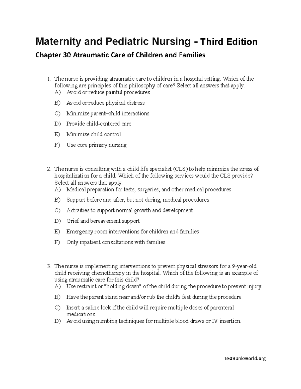 Chapter 30 Maternity and Pediatric Nursing Third Edition
