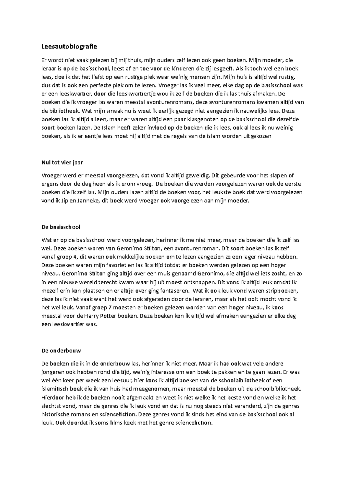 Schrijfdossier - Leesautobiografie Er wordt niet vaak gelezen bij mij ...