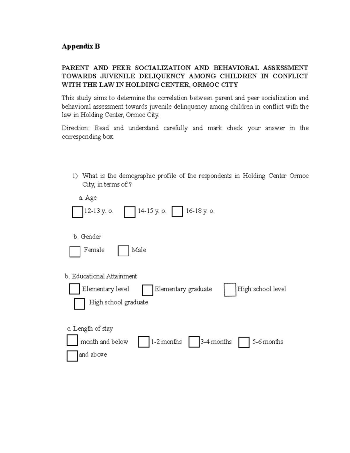 Questionnaire - BSTM QUESTIONAIRE - Appendix B PARENT AND PEER ...