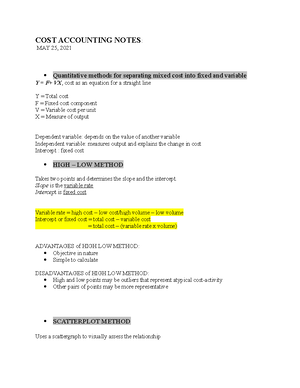 Study Guide - COST Accounting - Exam 1 Summer 2021 - STUDY GUIDE ...