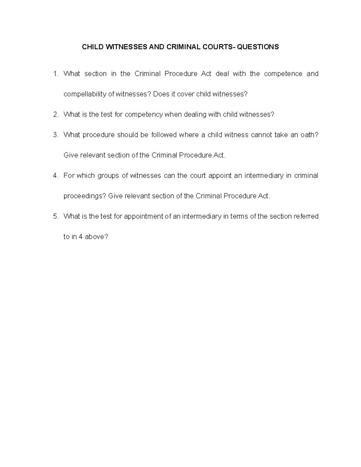 Child Witnesses AND Criminal Courts Questions - CHILD WITNESSES AND ...