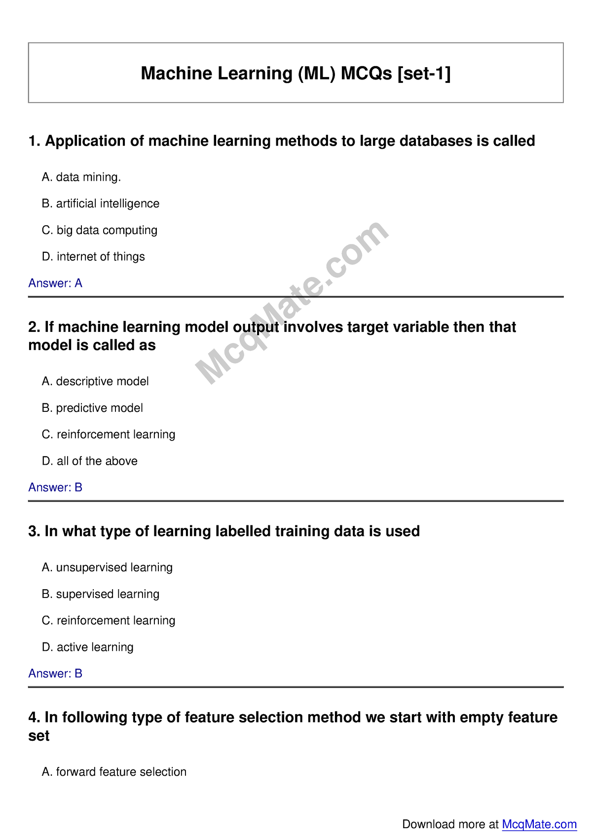 Machine-learning Solved MCQs [set-1] Mcq Mate - Computer Organization ...