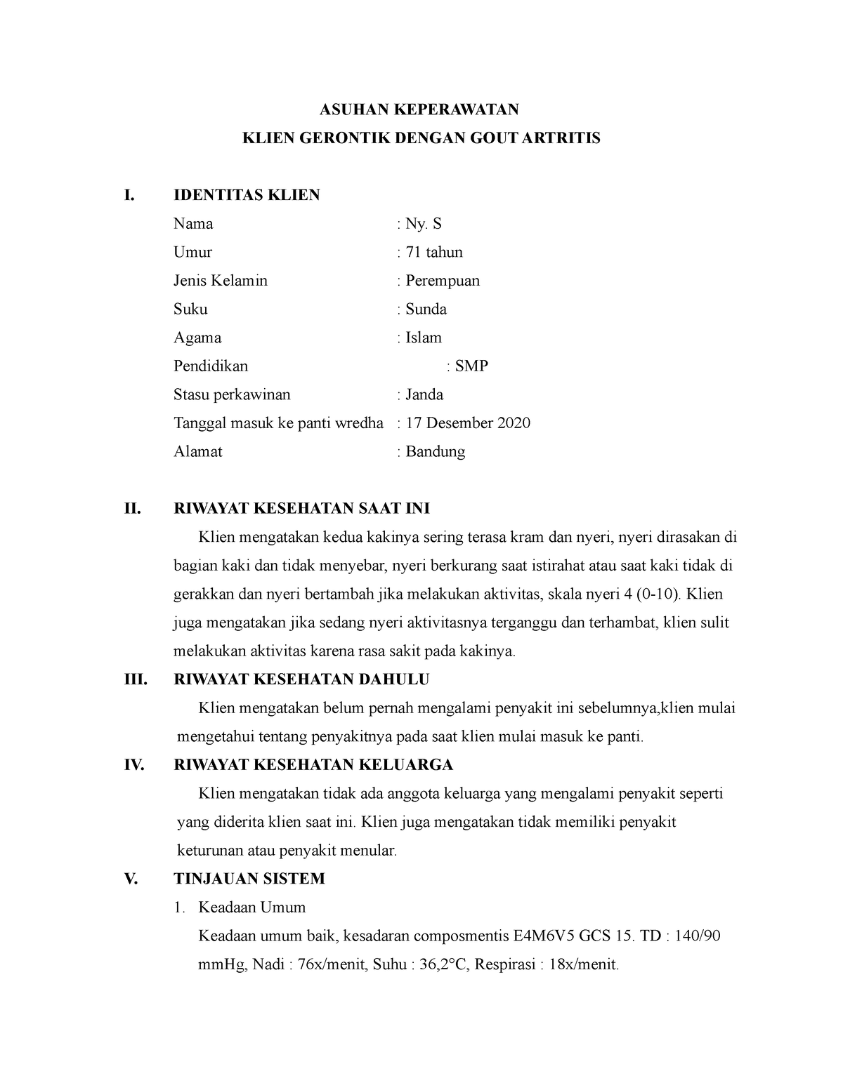 Askep Gerontik - ASUHAN KEPERAWATAN KLIEN GERONTIK DENGAN GOUT ARTRITIS ...