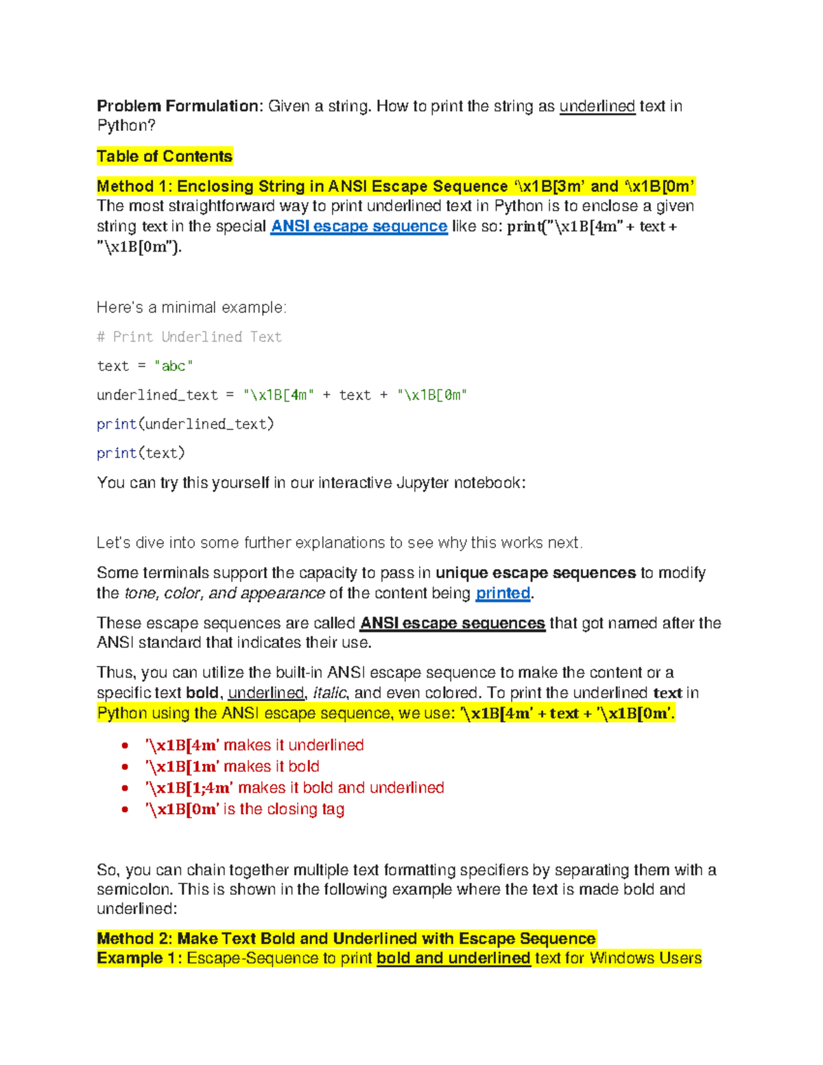 Python Personal Notes - Problem Formulation: Given a string. How to print  the string as underlined - Studocu