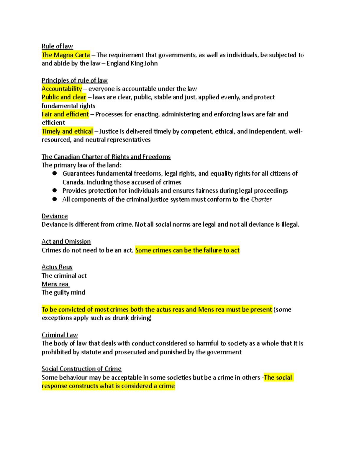 Lesson 1 Intro to Law - Lecture notes 1 - Rule of law The Magna Carta ...