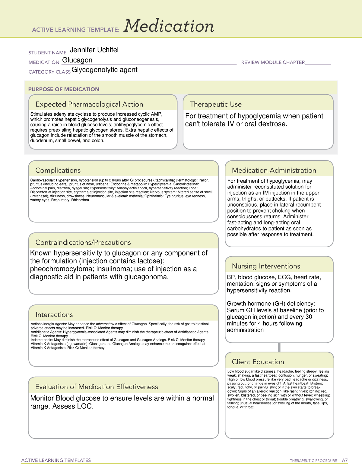Glucagon med sheet ACTIVE LEARNING TEMPLATES THERAPEUTIC PROCEDURE