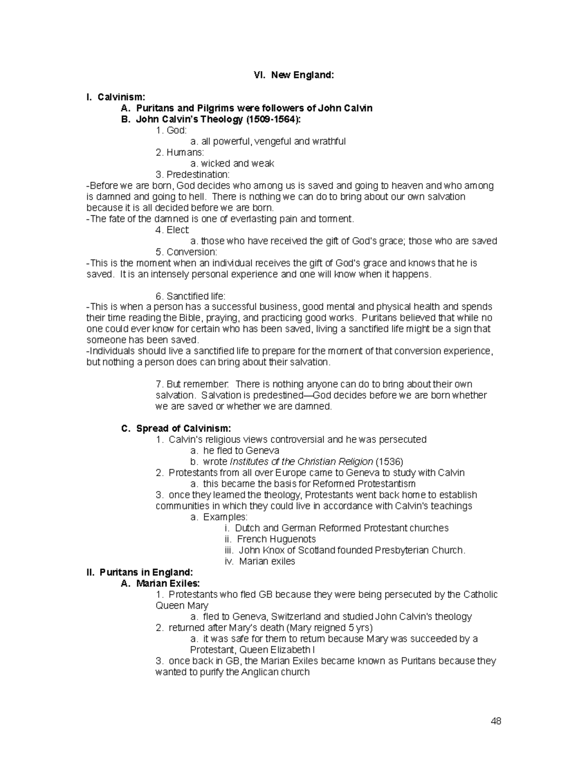 5 New England ( Outln filled) - VI. New England: I. Calvinism: A ...
