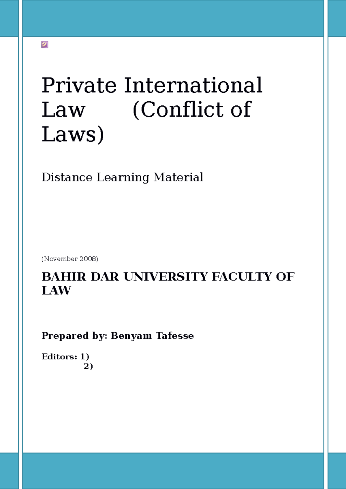 Benyam Private International LAW Module Revised Final - Private ...