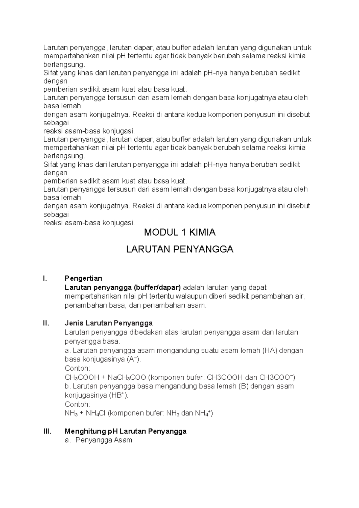 Modul XI SMK - Larutan penyangga, larutan dapar, atau buffer adalah ...