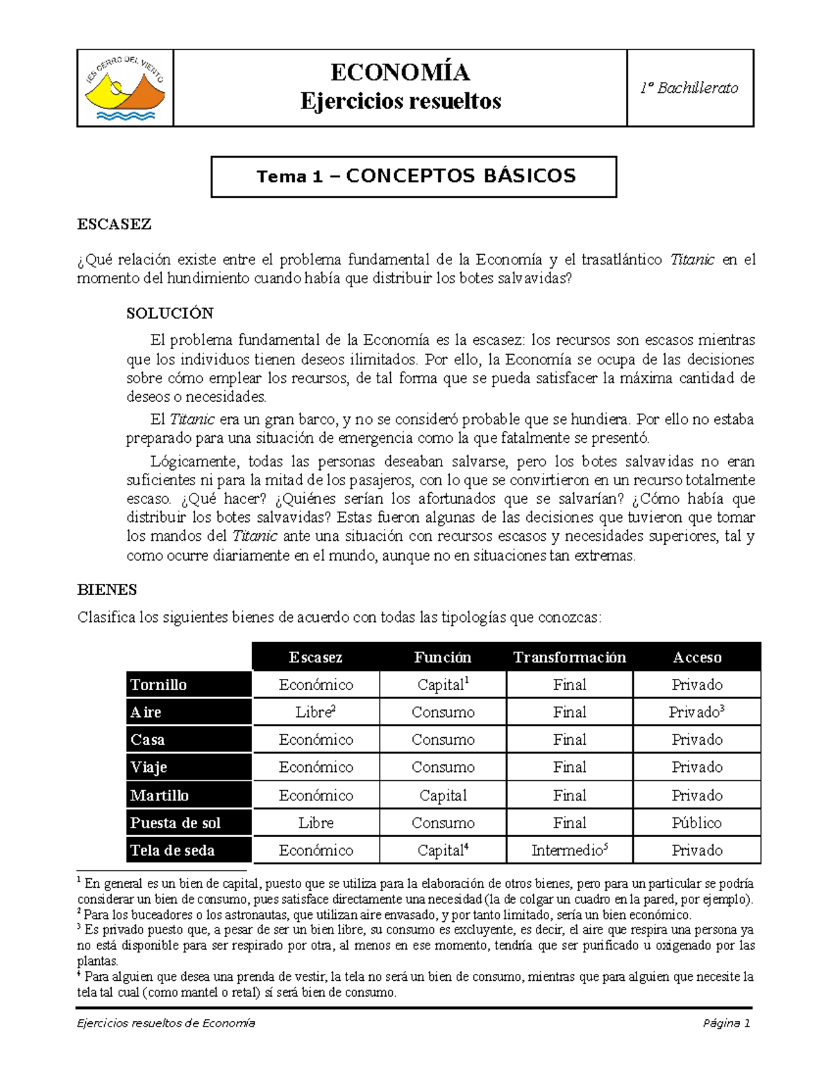 Ejercicios Resueltos Economía 1º Tema 1 EconomÍa Ejercicios