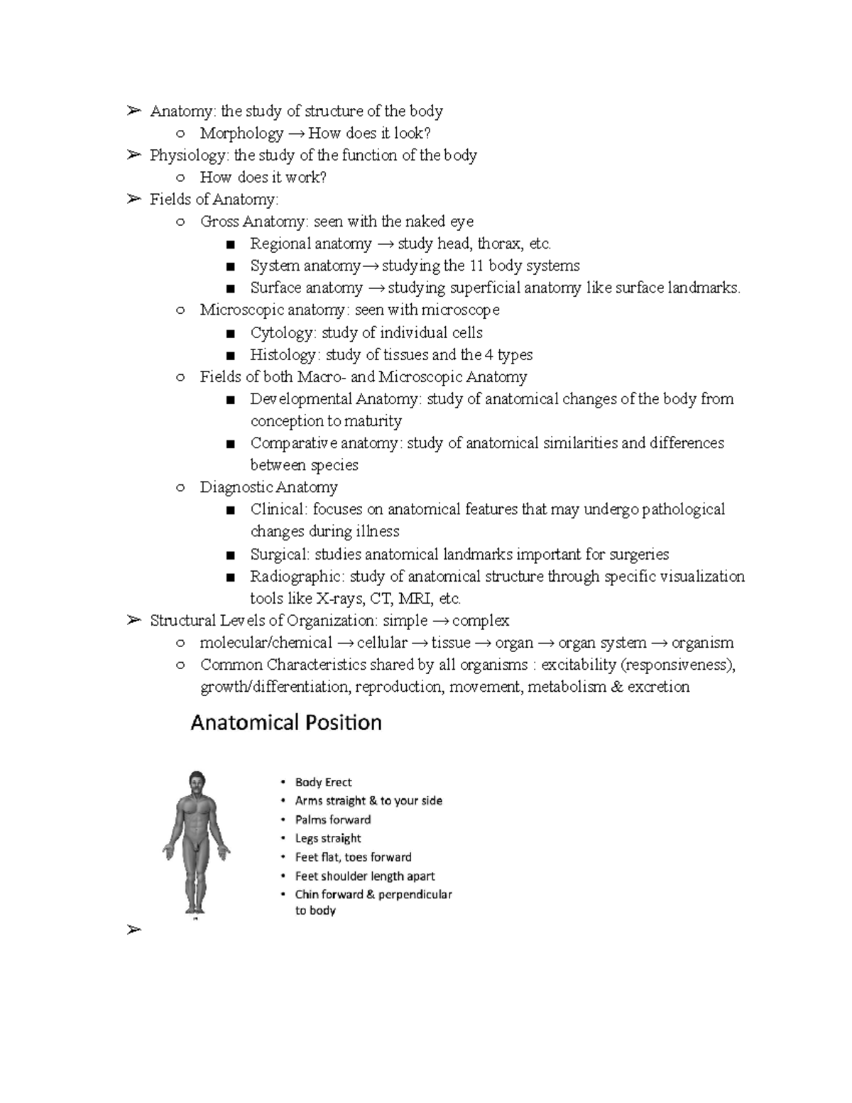 BIO-212 Lecture 1 notes - Anatomy: the study of structure of the body ...