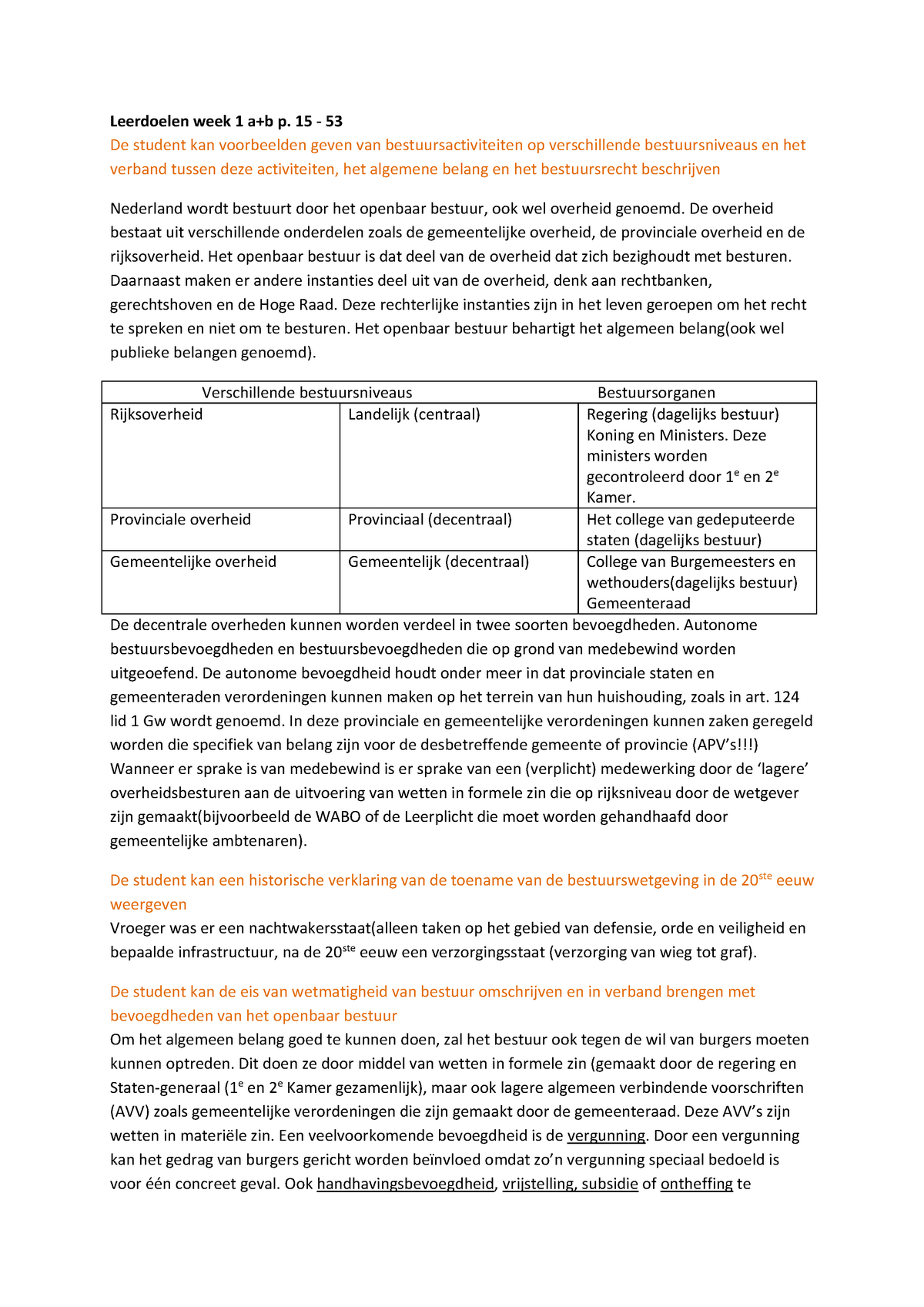 Samenvatting Bestuurs(proces)recht: Leerdoelen Per Week - Leerdoelen ...