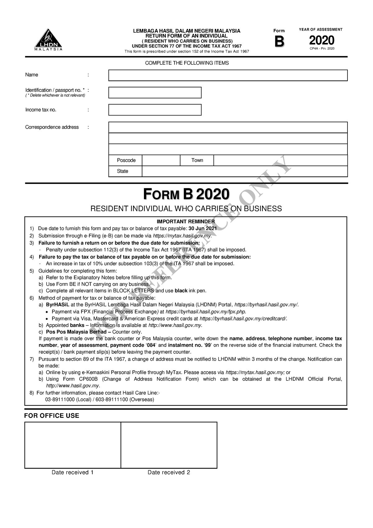 Form B2020 2 - FORM B 2020 RESIDENT INDIVIDUAL WHO CARRIES ON BUSINESS ...