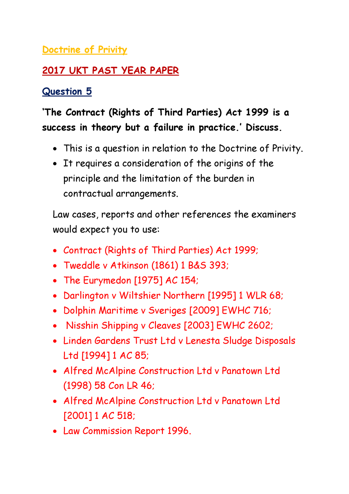 doctrine of privity contract law essay