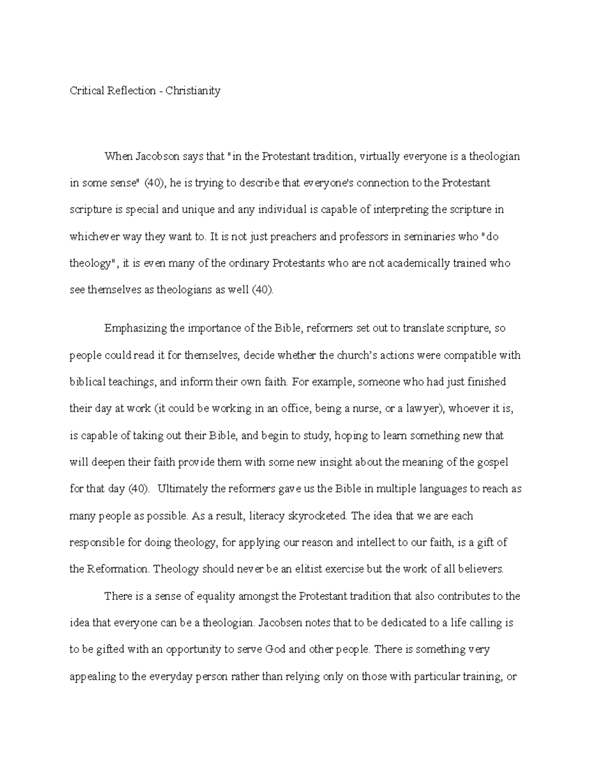 Critical Reflection - Christianity - It is not just preachers and ...