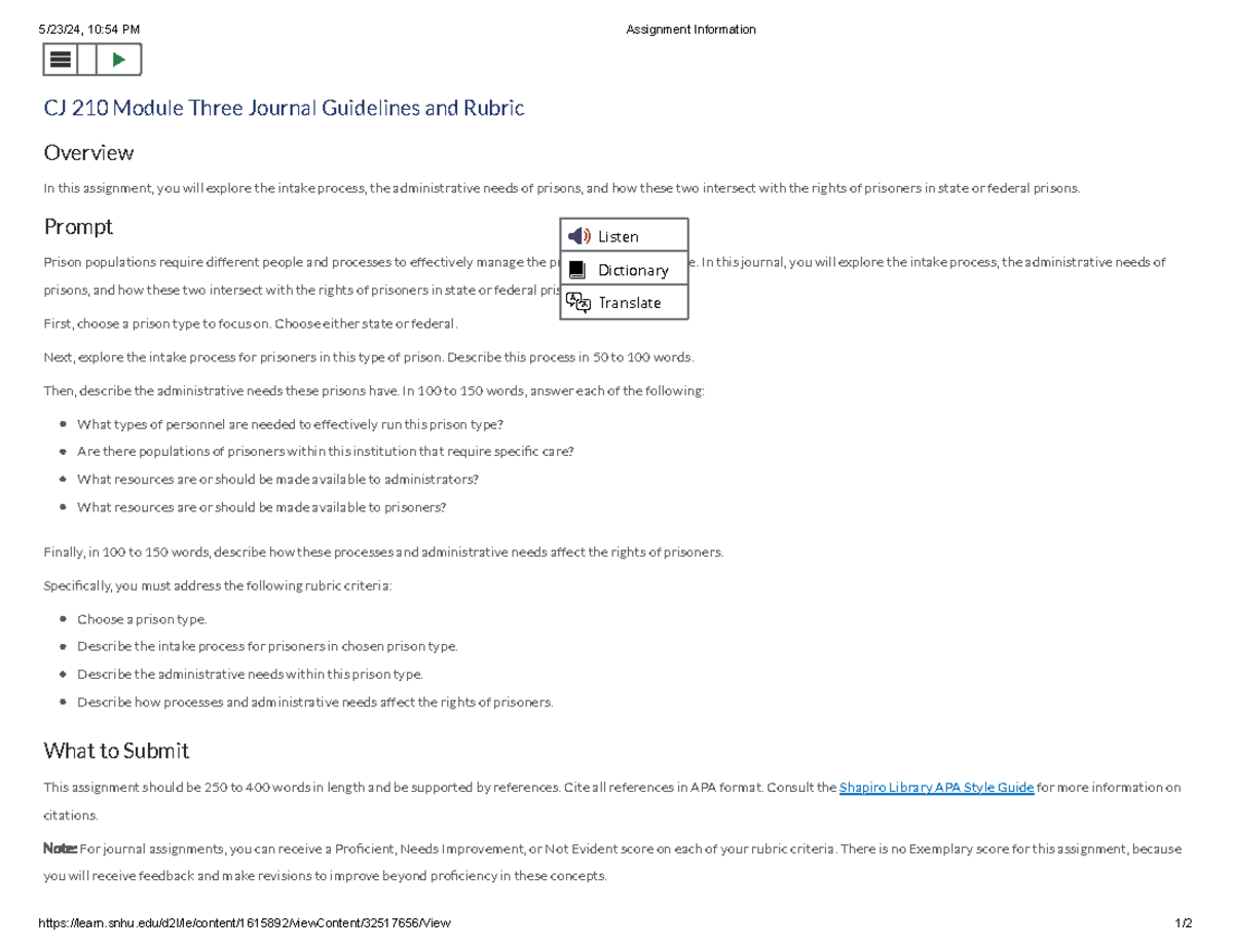 Module Three Journal Guidelines and Rubric - CJ-210-11436-M01 The U.S ...