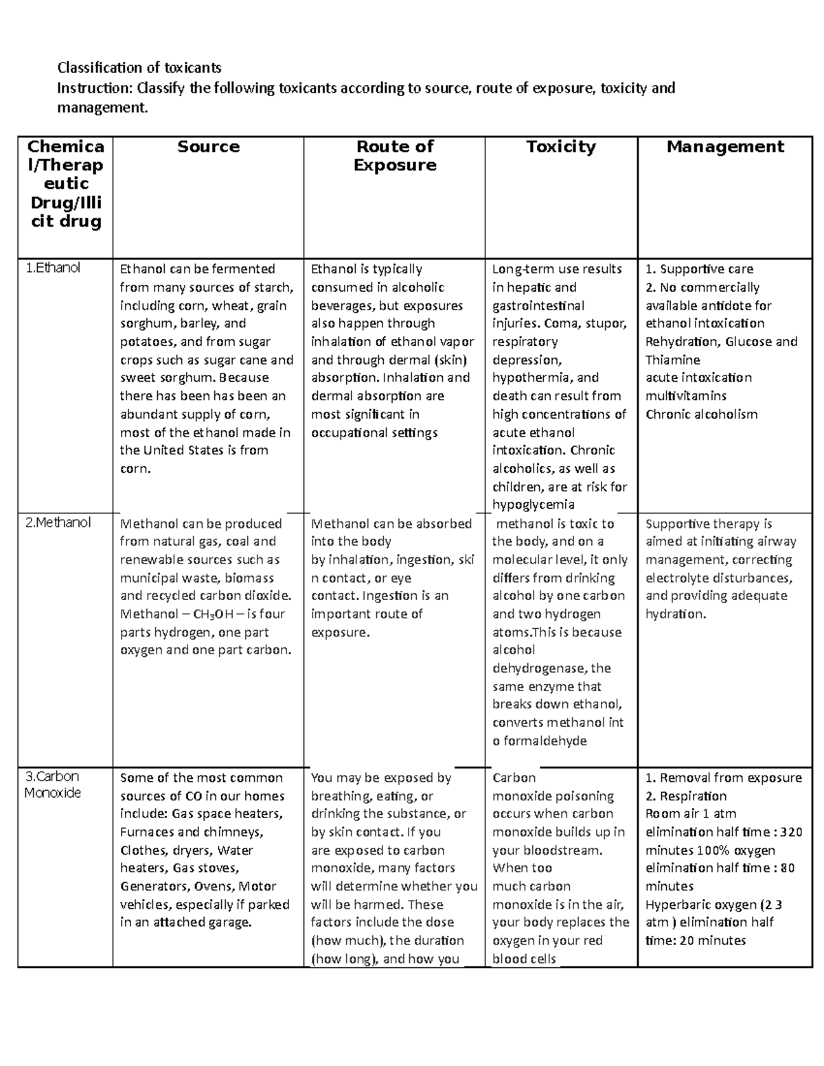 Classification of toxicants - Classification of toxicants Instruction ...