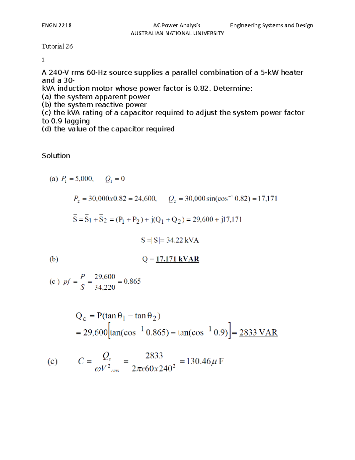 Tutorial 26 AC Power Analysis Part 1 - ENGN 2218 AC Power Analysis ...