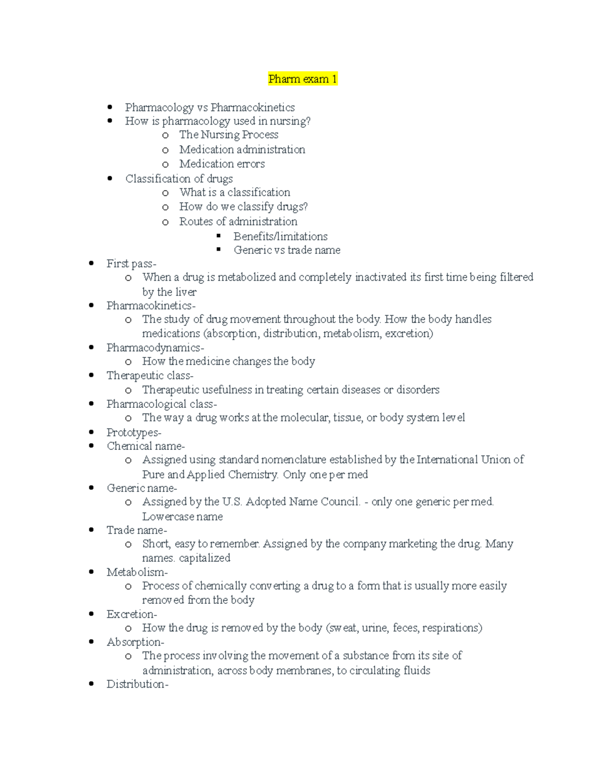 Pharm exam 1 - Prof Holloway - Pharm exam 1 Pharmacology vs ...