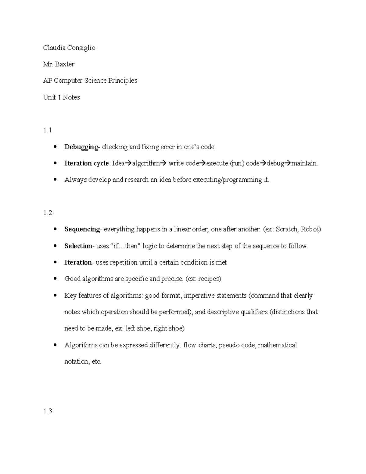 AP Computer Science Principles Unit 1 Notes - Claudia Consiglio Mr ...