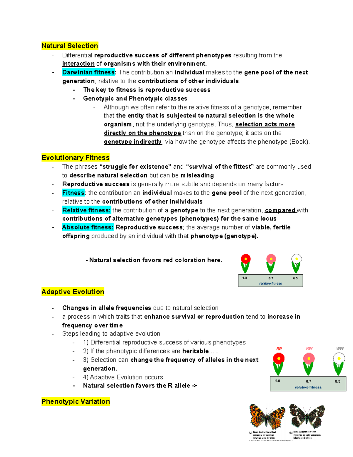 M2 Lec 21 (Natural Selection) Natural Selection Differential reproductive success of different
