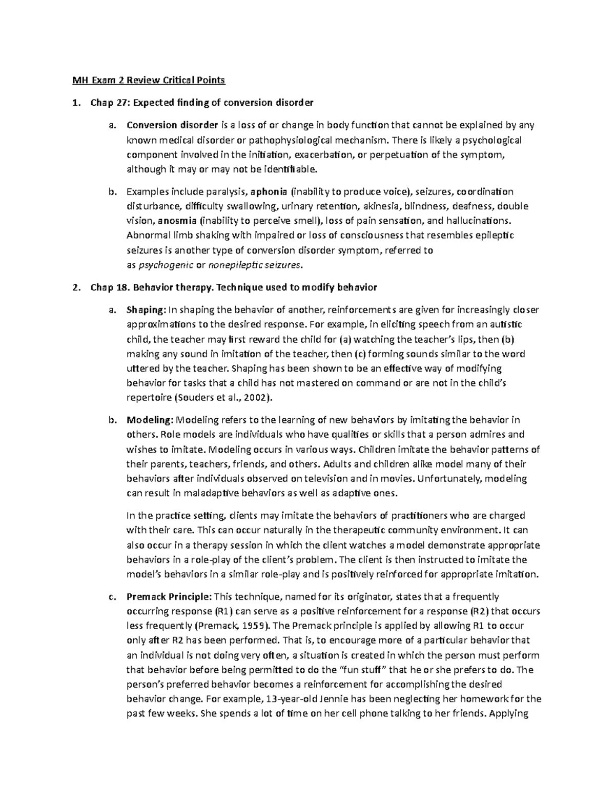 Mental Health exam 2 critical points RK - MH Exam 2 Review Critical ...