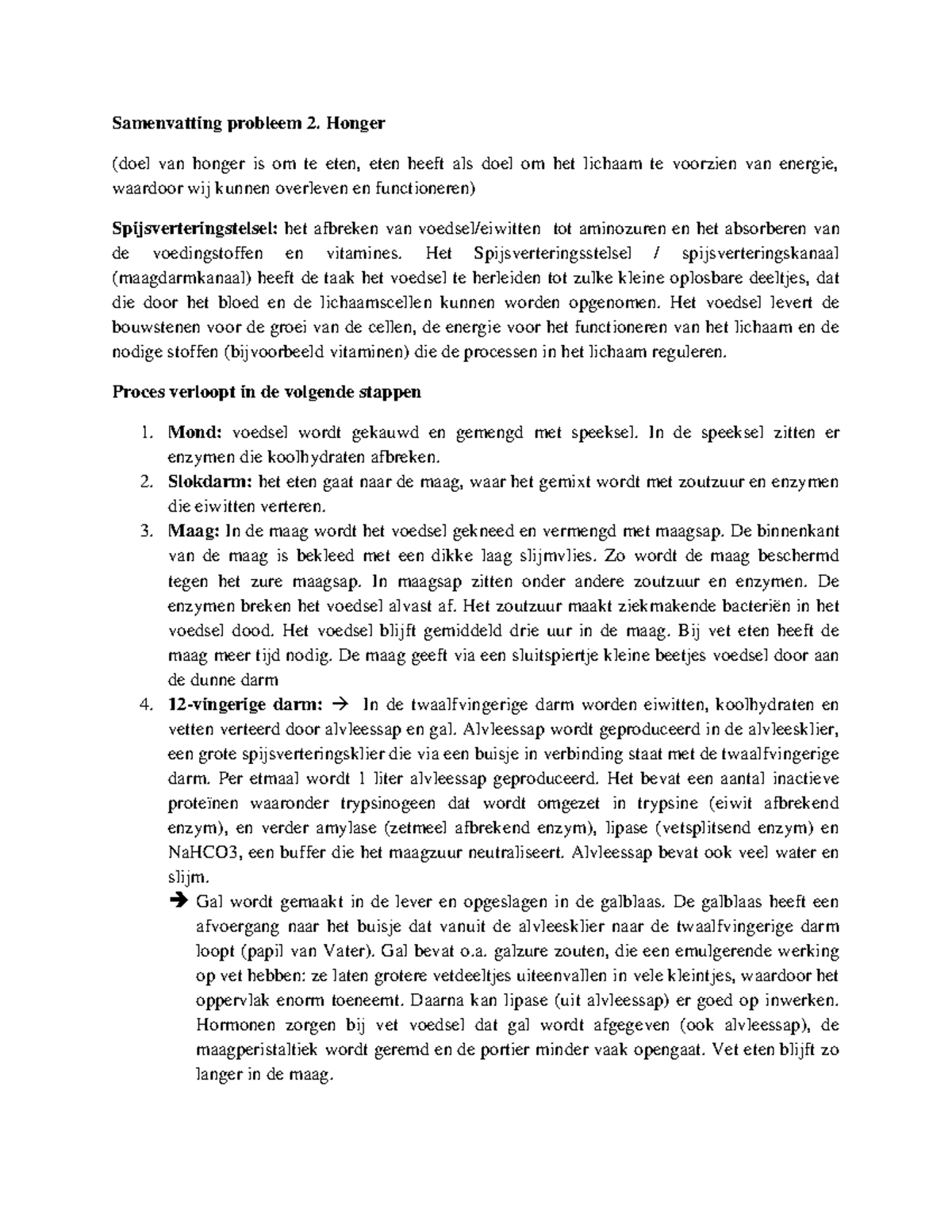 Samenvatting probleem 2 Honger Samenvatting probleem 2. Honger (doel
