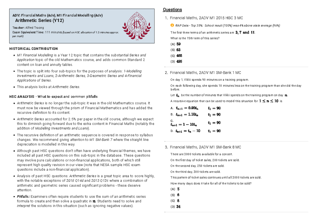12 - Financial Modelling - Arthmetic Series - ADV: Financial Maths (Adv ...