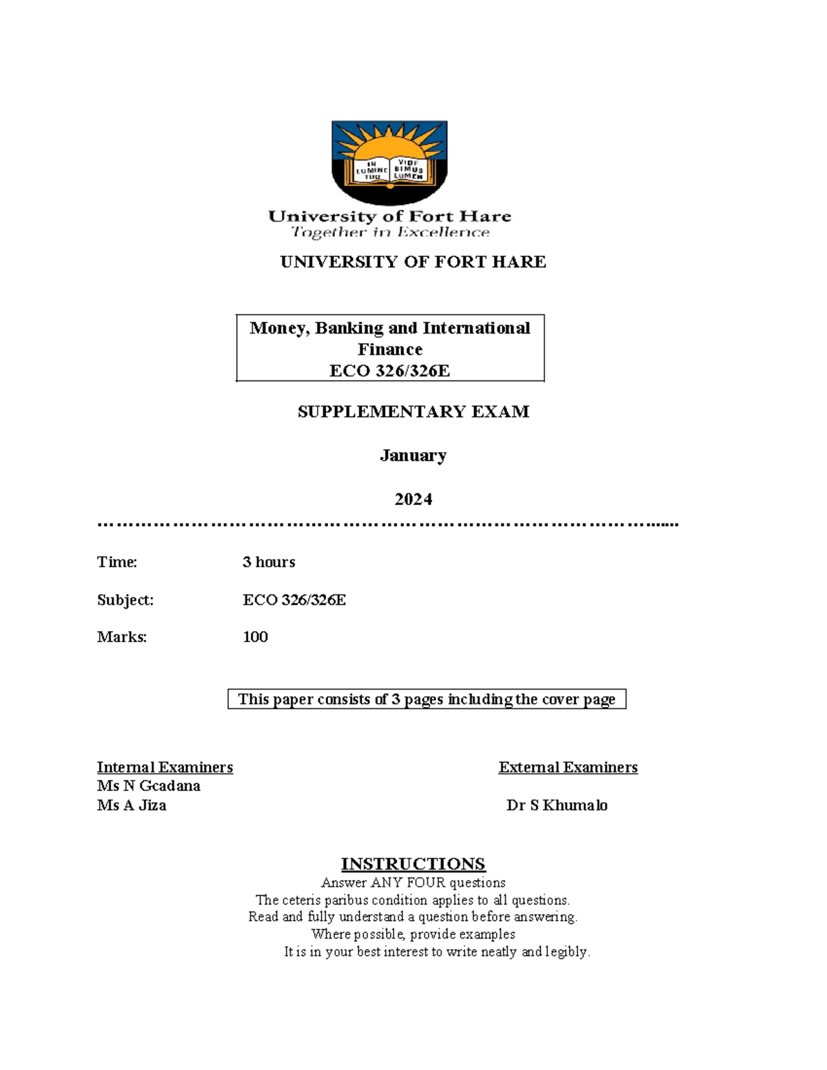 2023 SUPP EXAM - PRACTISE QUESTIONS - UNIVERSITY OF FORT HARE Money ...