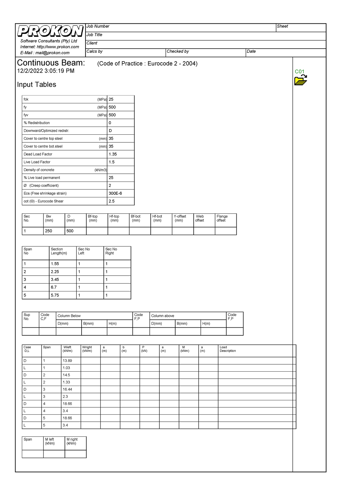 Beam Prokon Countinues Continuous Beam Code Of Practice Eurocode