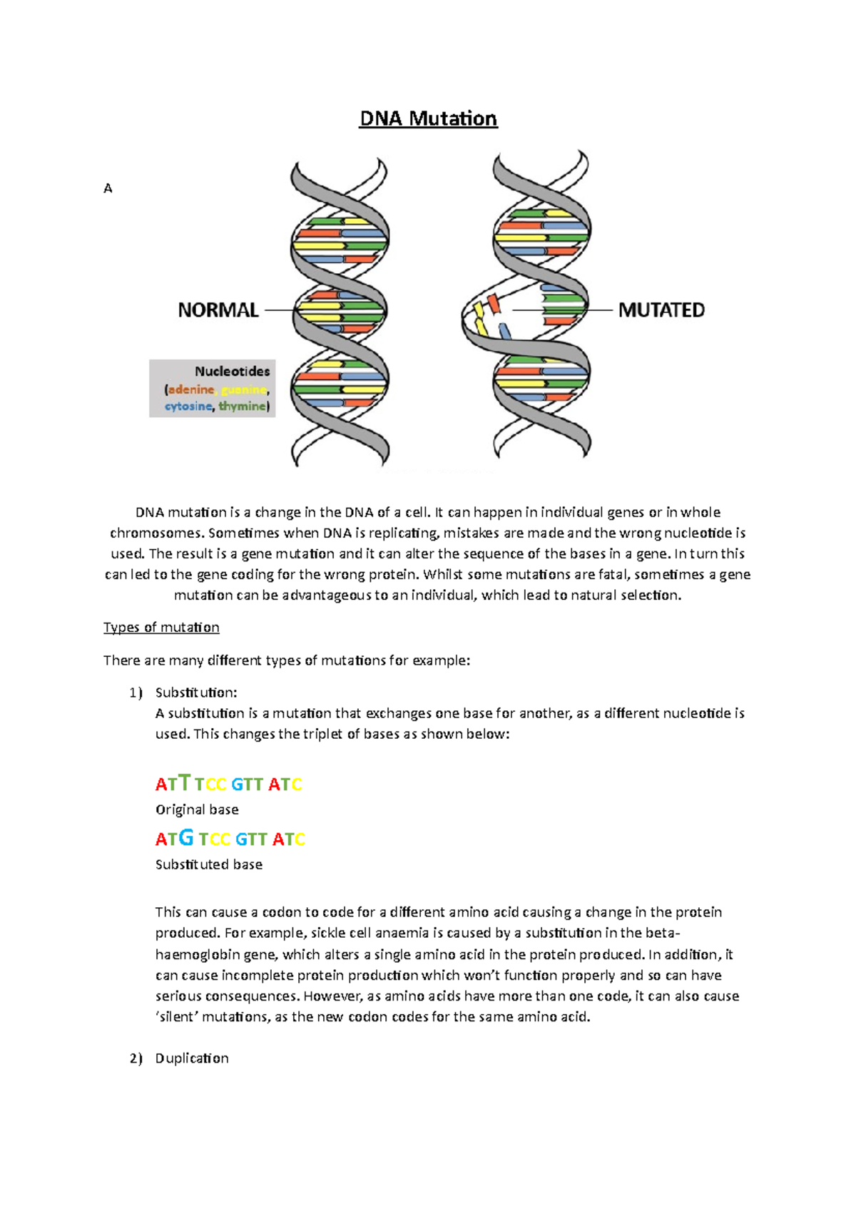 Biology Dna Mutation - Studocu